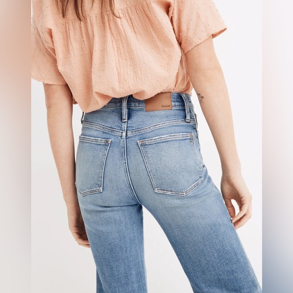Madewell Slim Wide Leg Crop Jeans 32 14 light wash high rise stretch straight - Picture 2 of 16